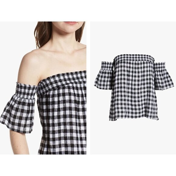 NWT Rails Size L Isabelle Off The Shoulder Top Black Gingham MSRP $138 - Picture 2 of 12